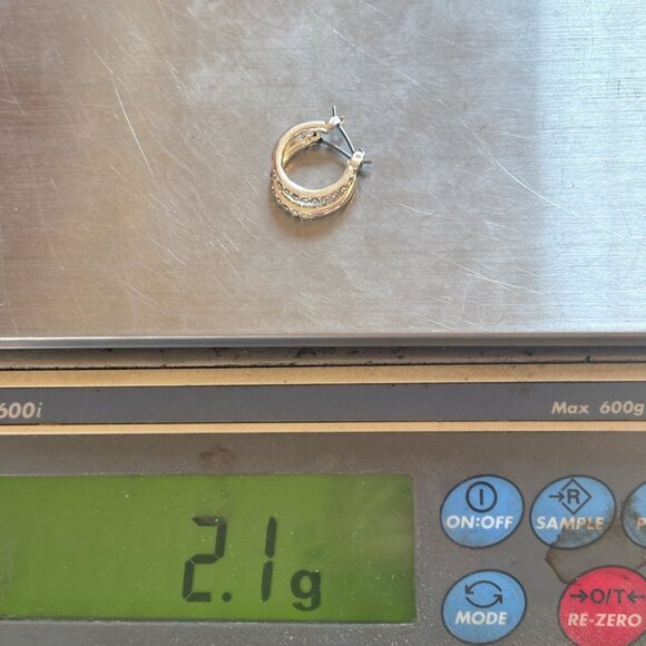 Silver Plated Small Cubic Zirconia Hoop Earrings Hinged Posts Sz 2/3" Diameter - Picture 9 of 9